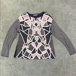 Zara W&B Collection geometric Graphic Top Sz M